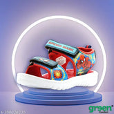 Red and multicolor Green Comfort KidS sandals featuring Spiderman design, adjustable Velcro fastening for kids aged 2-5 years. Patent leather sole, EVA material